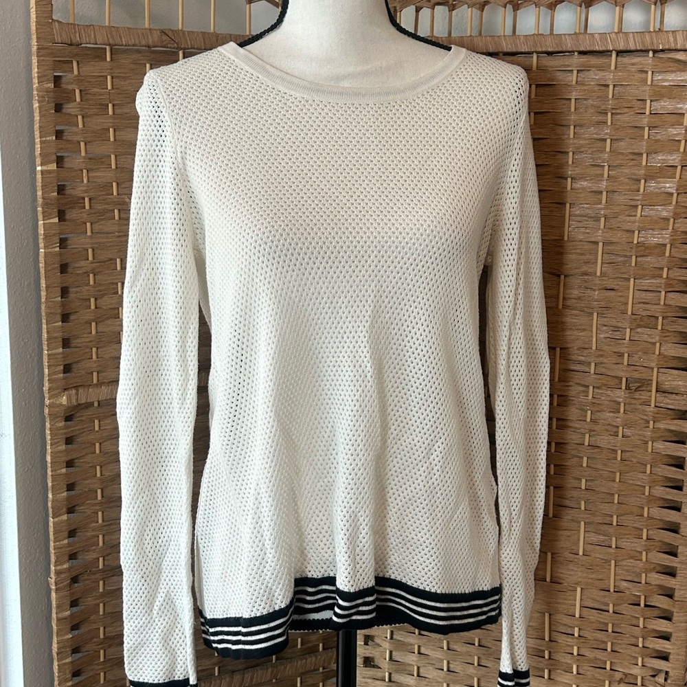 Rag & Bone White knit Mesh Long Sleeve Top with Black Stripes